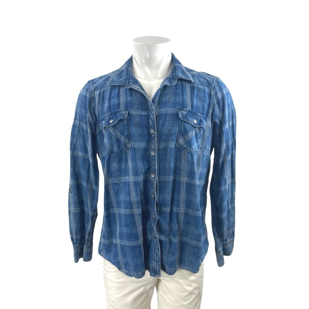 Orvis Men's Washed  Blue Plaid Check Collared Long Sleeve Button Up Shirt Top XL